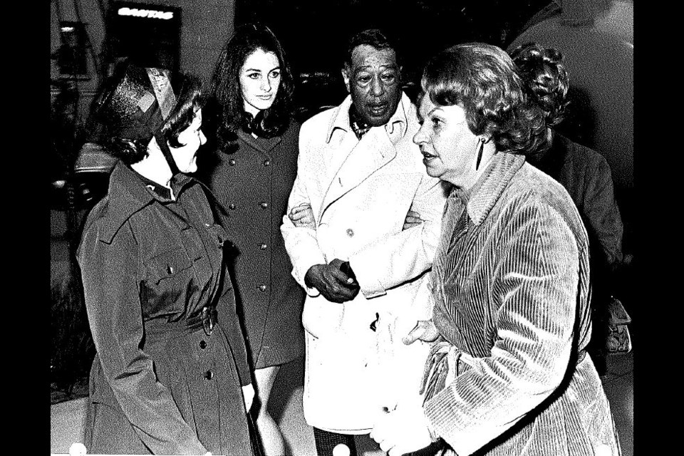 Nadine Jones, left, chair the 1970 Salvation Army funding drive, managed to get Duke Ellington to lead the Salvation Army band at it`s open air concert. Evelyn Caldwell (Miss Sally Ann) left and Jones`` two daughters were also on hand. Photo submitted