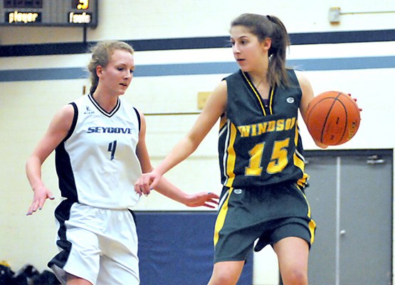 Seycove's no. 4 Jenna Krug and Windsor's no. 15 Serrico.