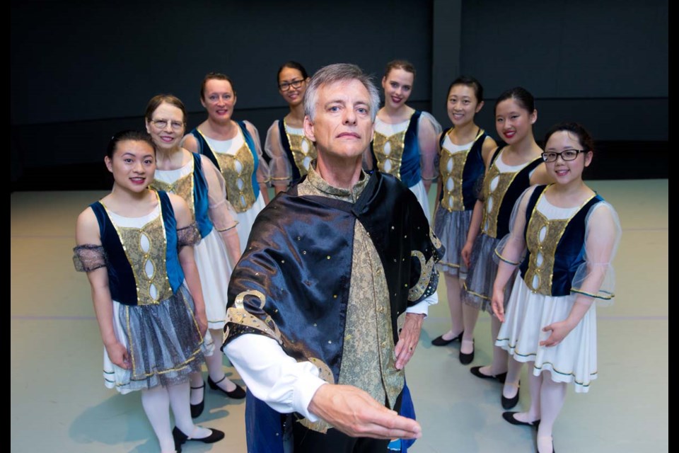 The Richmond Dance Company, including Paul Dylla (front), was busy preparing for its performance of The Winter’s Gift, which runs this Sunday at the Gateway Theatre. The amateur company’s ballet dancers range in age from their 20s through to their 60s.
