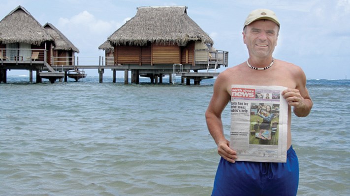 Martin Nielsen checks out water bungalows on the Tahitian Island of Moorea in French Polynesia.