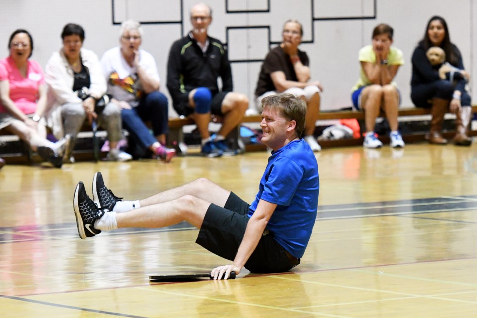 His form may have been unorthodox, but hard work on the pickleball court paid off for Mayor Jonathan Cote in a celebrity match against Chief Const. Dave Jones. The two played as part of the NWPD Classic, a round-robin style tournament hosted by the police department.