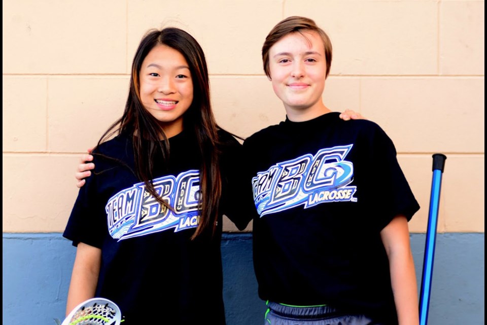 Burnaby's Cassie Chan, left, and Jaime Richards were selected for Team BC, which will compete next month at the national bantam lacrosse championships in Calgary.