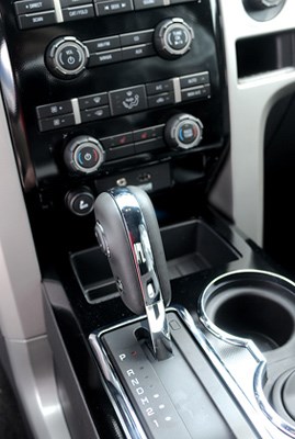 The F-150's flat and vertical dashboard employs a similar layout to many recent Ford vehicles.