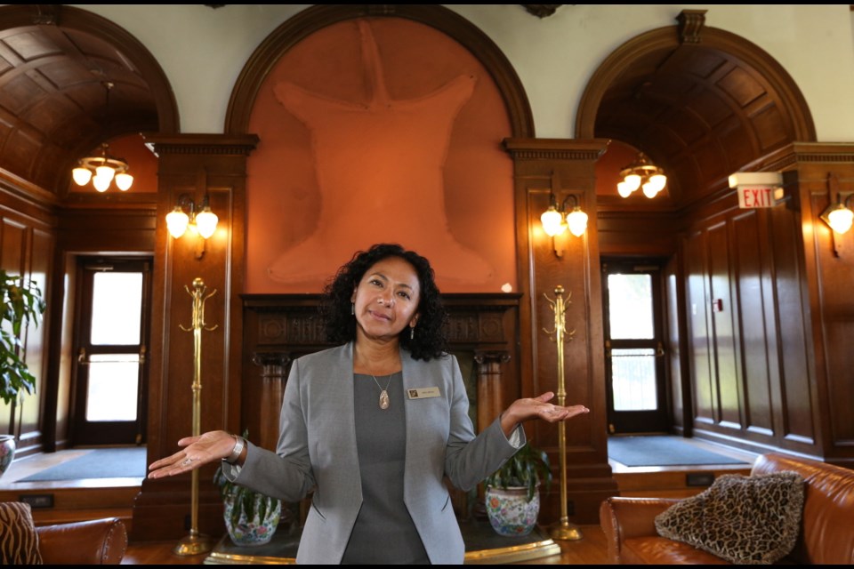 Indu Brar, general manager of the Fairmont Empress, in the Bengal Room where the tiger skin was hanging. The theft was discovered Tuesday.