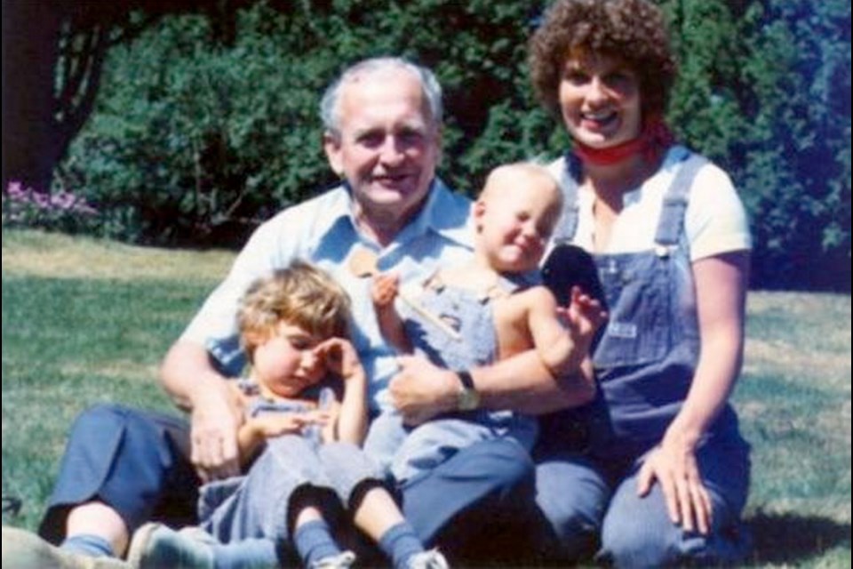 Justin Trudeau (front left) with his younger brother Sacha, both of whom are held by their grandfather James Sinclair in the early 1970s. On the right is the children's mother, and Sinclair's daughter, Margaret Trudeau.