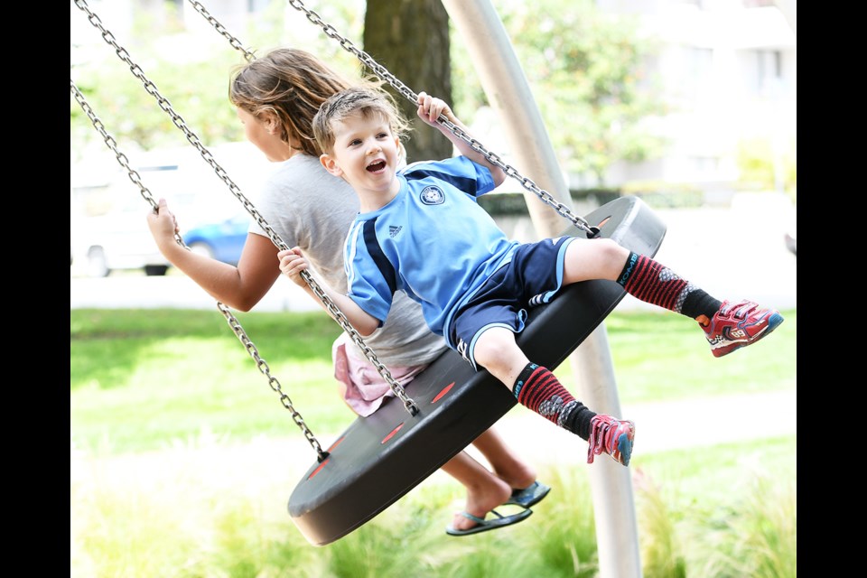 Four-year-old Alexandre Cote gets some air at the new Moody Park opening.