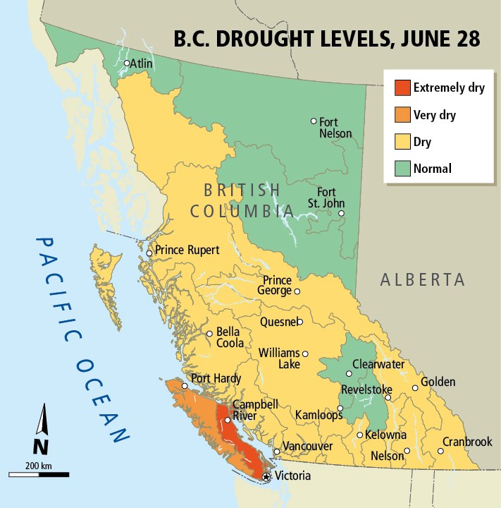 B.C. Drought level map-June 28, 2016