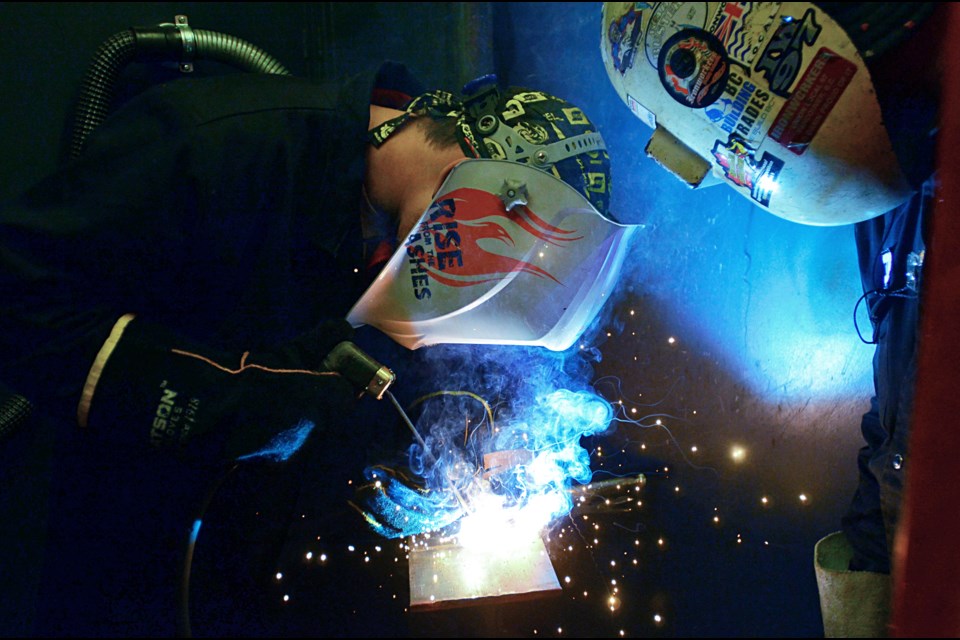 B.C. Provincial School for the Deaf (BCSD) student Steve Martin (left) tries his hand at gas metal arc welding during a welding camp for BCSD students at Ironworkers Union Local 97 headquarters in Burnaby last week.