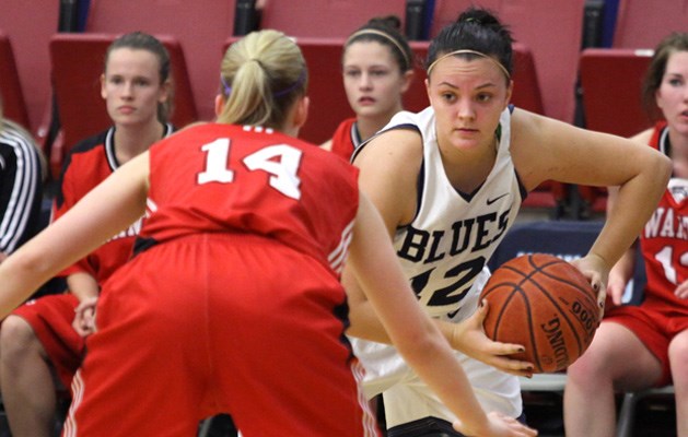 Capilano guard no. 12 Jenn Bodnar with the ball.