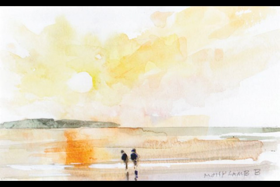 Long Beach, Tofino, at dusk, watercolour by Molly Lamb Bobak.