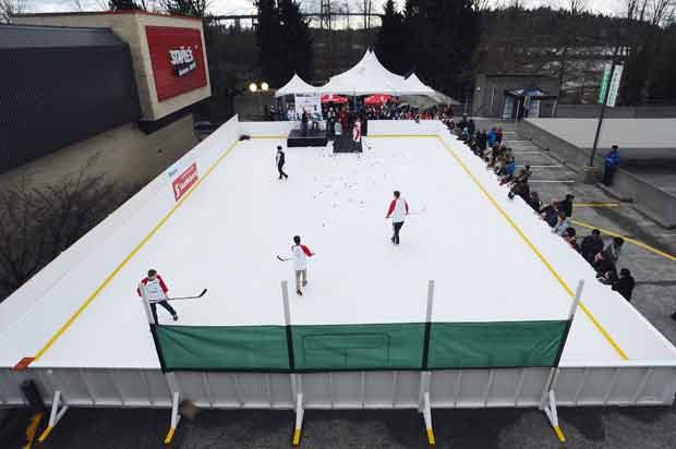 The synthetic skating rink was set up at Park Royals' South Mall upper parking lot for the Hollyburn Hockey Heroes Shootout Contest held Sunday March 12th.