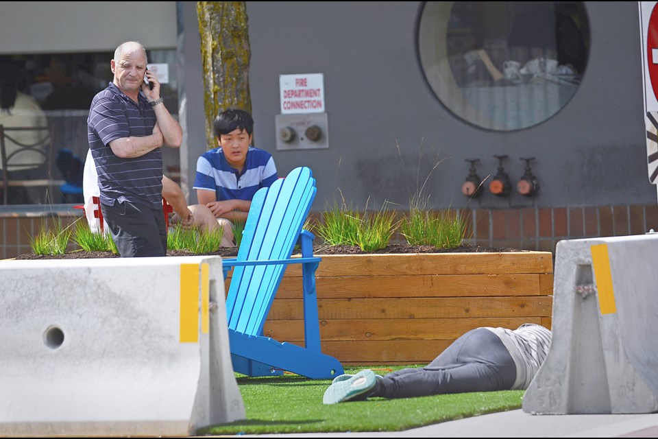 Help had to be called on Friday to deal with a person who had apparently passed out drunk in the new parklet.