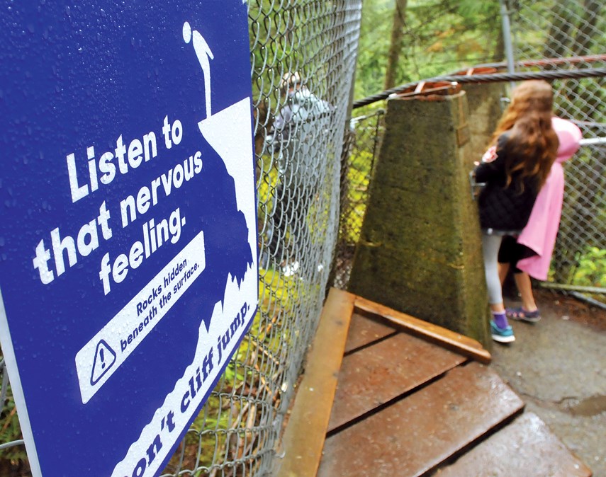 Lynn Canyon cliff jumping signs