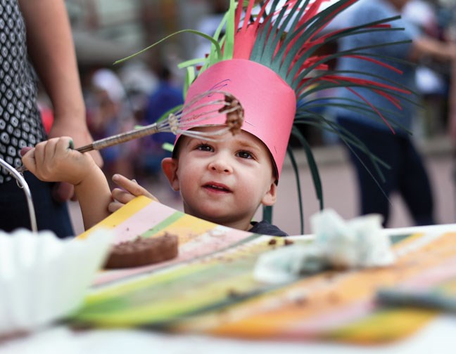 Eli Paulsen, 2, use a whisk for his clay art project at BMO KidzArt Dayz Friday. Citizen photo by Brent braaten July 8 2016