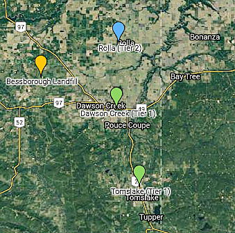Solid waste facilities near Dawson Creek.