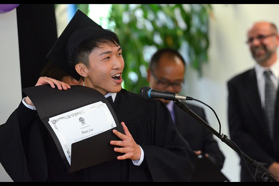 POWER Alternate Secondary School grad Brian Cao gets the last laugh at all the doubters who thought he’d never graduate. “It just feels great to have all the people trash talk you and then see it backfire,” said Cao during a graduation speech at a convocation ceremony for the alternate education school at Columbia Square shopping centre last Friday.