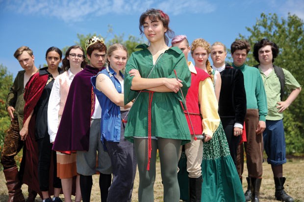 Paige Fast (centre), who plays the titular role in Acne Prone Productions’ The Ballad of Robin Hood, and fellow cast members perform this weekend at Earthwise Society’s garden in Boundary Bay.