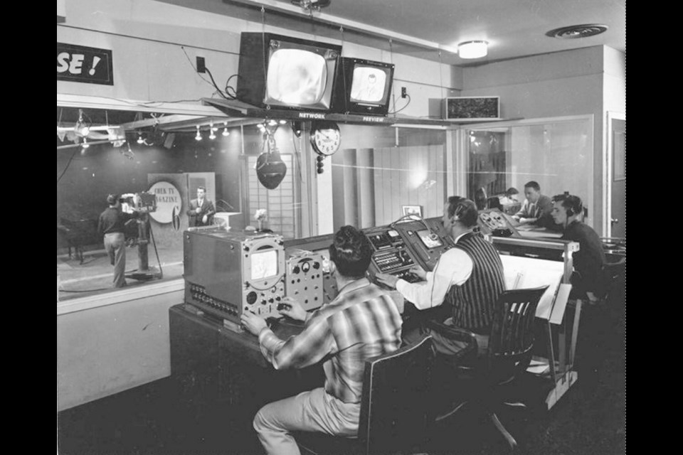An early CHEK control room. When CHEK launched in 1956, it was the first station to take to the airwaves on Vancouver Island and the first independently owned station in British Columbia.