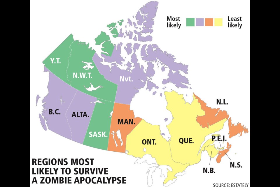 Regions most likely to survive zombie apocalypse