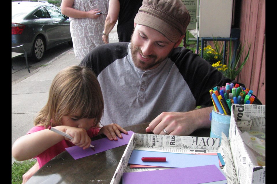 Curtis Abriel, local musician, and two-year-old daughter Aubrey, took some time before they headed to the playground to stop by the Free Little Library to make a bookmark for the new-to-you book they picked out. The first Prince George registered Free Little Library is located at 10th Avenue and McBride Crescent and was created by Jessica Bonin, a teacher-librarian at Spruceland Traditional elementary school.