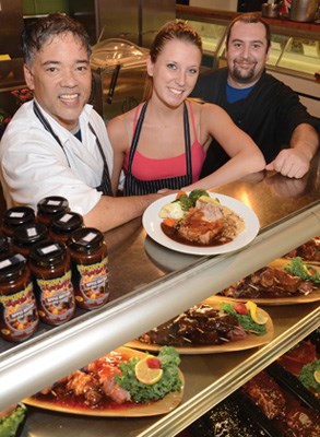 Sharky's staff include owner Rob Jang (left), Lacey Leduc and Benjamin MacNeill.