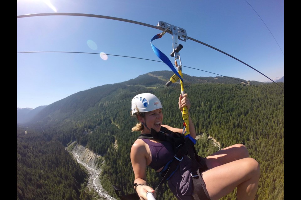 Traversing the daunting Sasquatch zipline between Blackcomb and Whistler mountains, thought to be the longest of its kind in the world and one of Whistler's latest adventure attractions