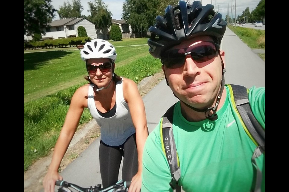 Giovanni Martorella, above with his Steveston-raised wife, Chelsea, and below, has been training in Richmond and the North Shore for next week’s Cypress Challenge. Photos submitted