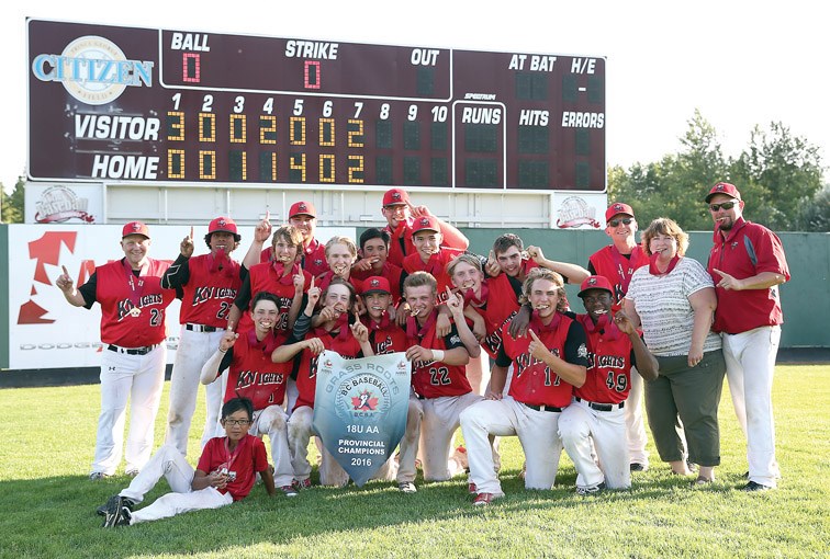 The Prince George Lomak Knights are the 2016 B.C. Baseball 18U double-A midget provincial champions after defeating the Ladner Red Sox 8-7 in the final game that took place on Sunday at Citizen Field. Citizen Photo by James Doyle August 7, 2016