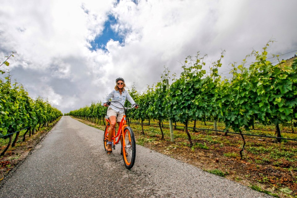 Writer Michelle Hopkins says an electric bike is a great way to tour Okanagan vineyards. Photo Yvette Cardoza
