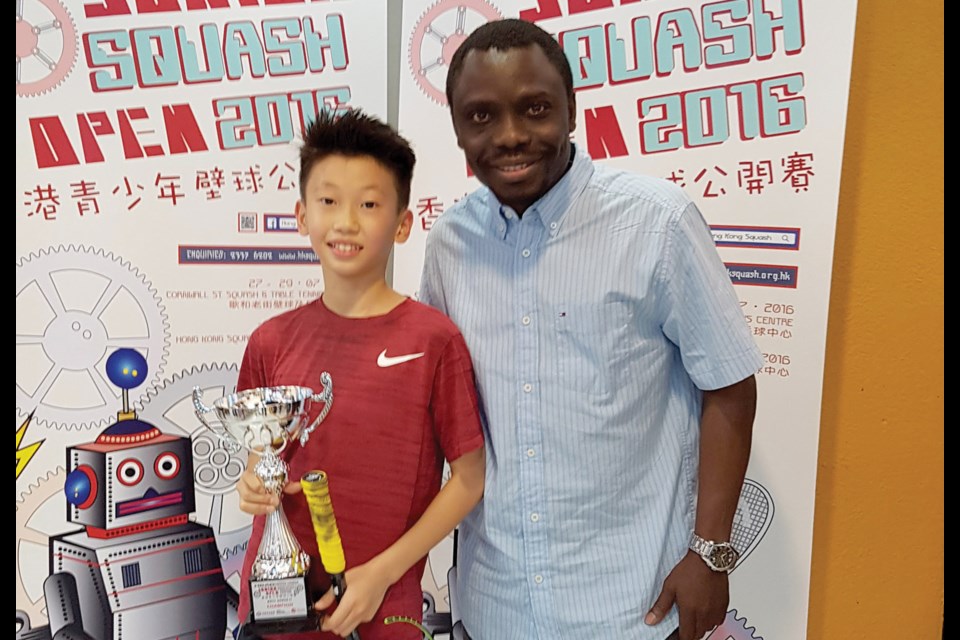Jacob Lin captured the U11 Division at the Hong Kong Open in a draw that featured 120 players, much to the delight of his coach Shakiru Matti.