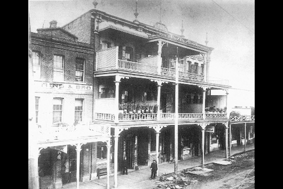 Chinese storefronts along Fisgard Street, including the original home of the Chinese Consolidated Benevolent Association, built in 1885. Though the balconies are long gone, the building remains.