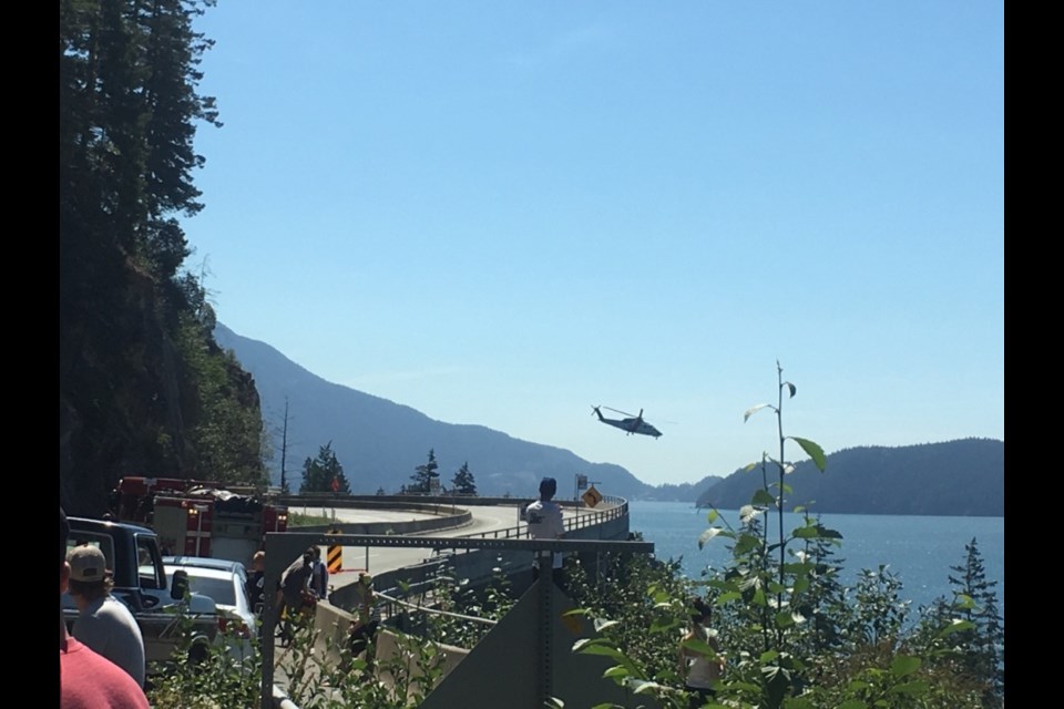 Emergency vehicles responded to a single-vehicle motorcycle accident early Sunday afternoon on the highway near Brunswick Beach Road in Lions Bay. The rider was considered a novice and inexperienced, Squamish RCMP said, and was airlifted to Vancouver General Hospital in stable condition. The Sea to Sky Highway was closed for the helicopter for approximately 20 minutes.