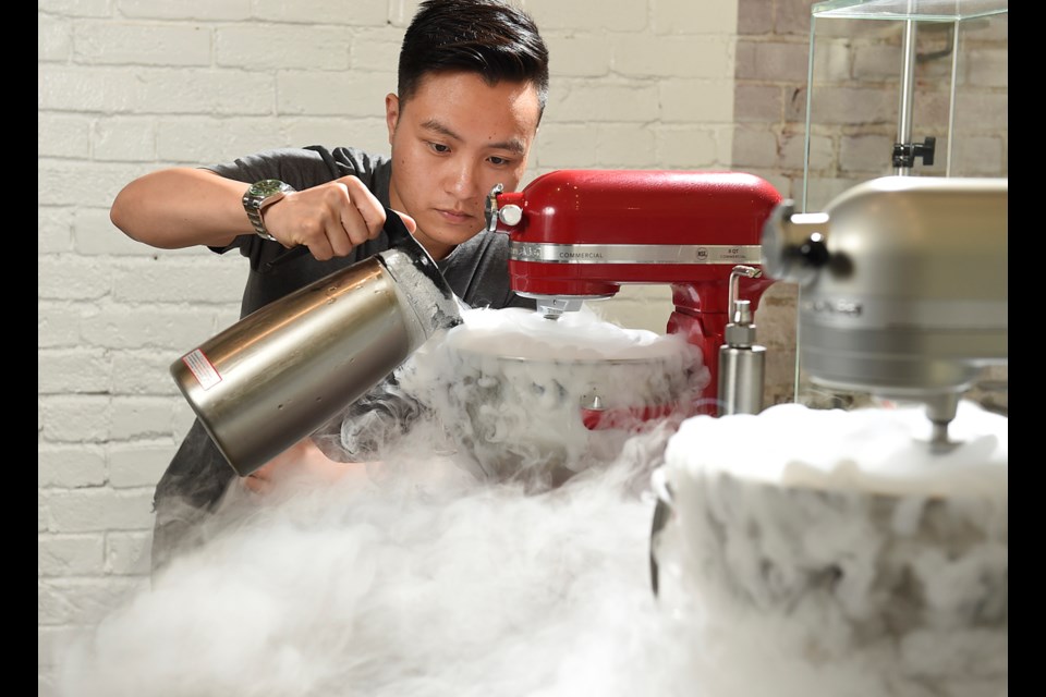 Mister co-owners Tommy Choi and Michael Lai use liquid nitrogen — chilled to a blistering -196 C to make ice cream that's denser and creamier than is possible with traditional methods. Photo Dan Toulgoet