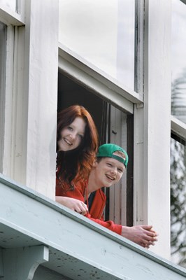 Students Grace Thompson and Kylle Kelly check out the view from the current location of Keith Lynn school on Shavington Street.