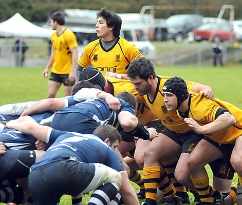 Capilano rugby club (yellow) play against Burnaby Lakers during premier league action at Klahanie Park.