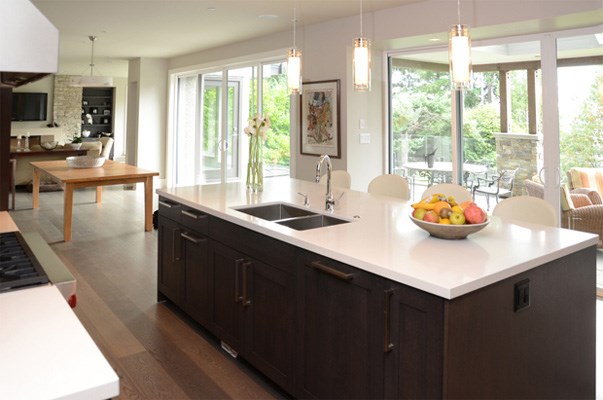 The kitchen is filled with natural light.
