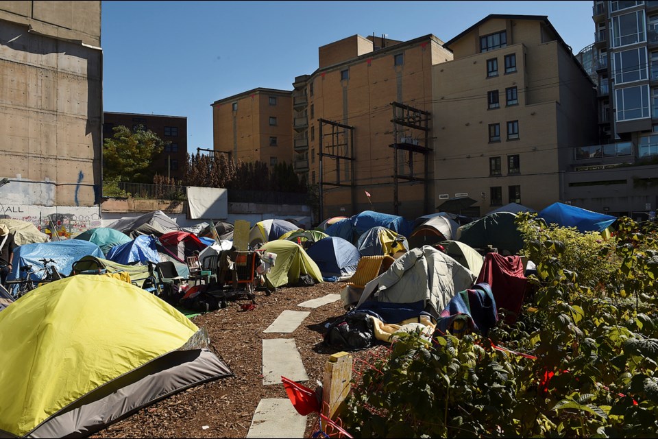 A homeless camp sprang up on Vancouver’s Downtown Eastside this spring. Many of the camp’s residents are Indigenous people. Photo Dan Toulgoet