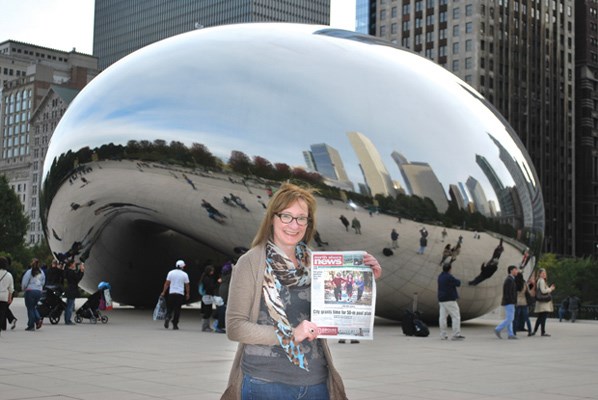 While visiting Chicago, Diane Karn stops in front of Cloud Gate, a sculpture in Millenium Park that locals call "the bean."