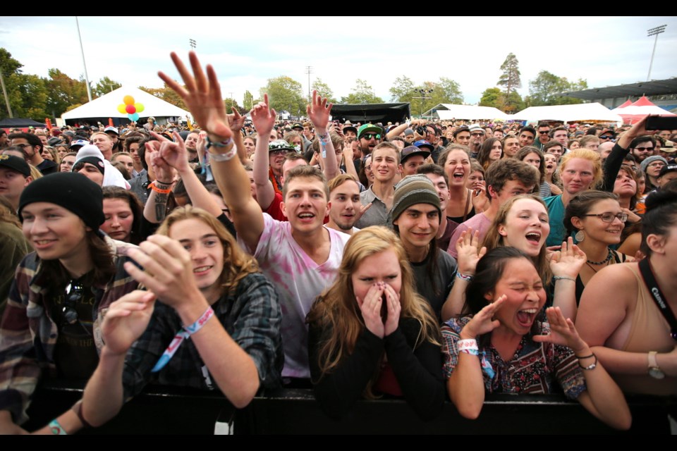 Fans cheers during last year's Rifflandia festival at Royal Athletic Park.