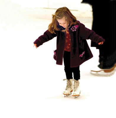 The pop-up ice rink in the Fisher Pavilion offers hours of gliding fun.