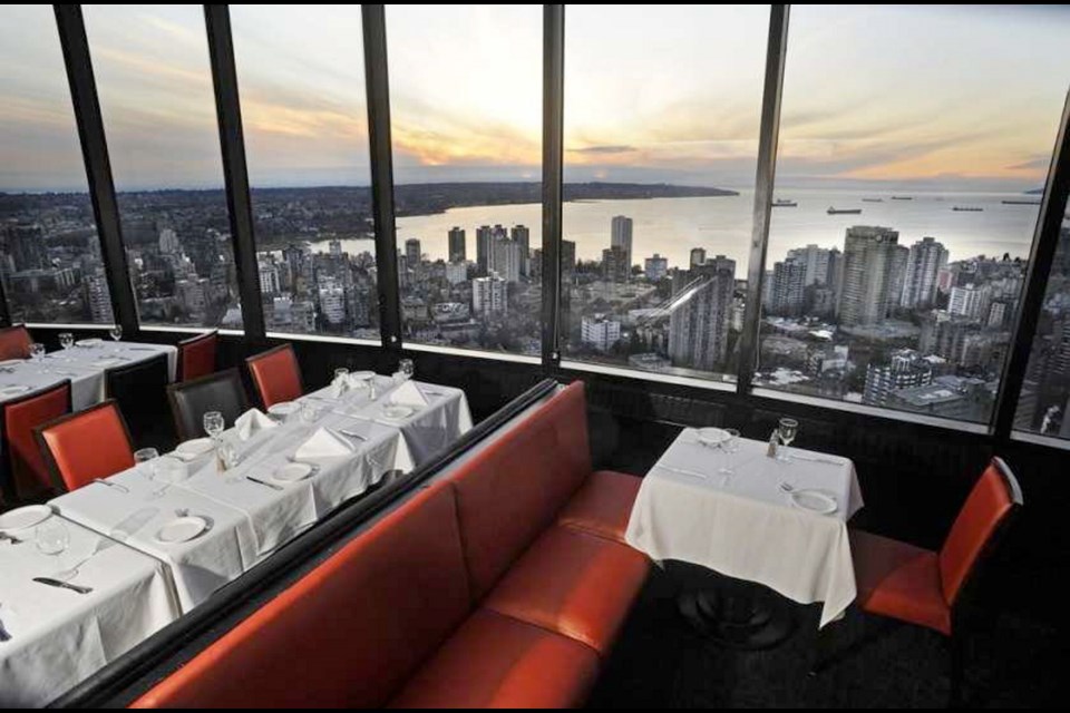 The view of English Bay from the Cloud 9 revolving restaurant on the 40th floor of the Empire Landmark Hotel.