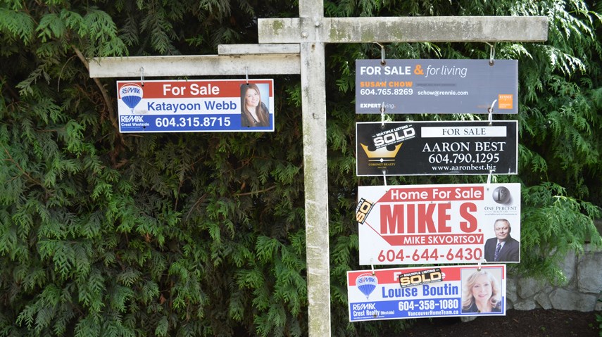 Real estate agent signs homes for sale