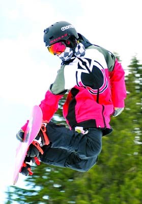 A competitor in the 15 and under round of the Canadian Shield Ski and Snowboard Slopestyle Tour held at Mt. Seymour.