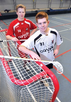 North Shore floorball players MacKenzie Saunders (left) and Jakob Brandstrom have been selected to Canada's national floorball squad.
