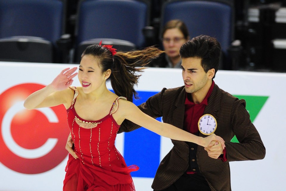 Burnaby’s Danielle Wu and ice dance partner Nik Mirzakhani stride through their routine during a recent competition. The dancing duo’s newest routine includes a blues theme and homage to Charlie Chaplin.