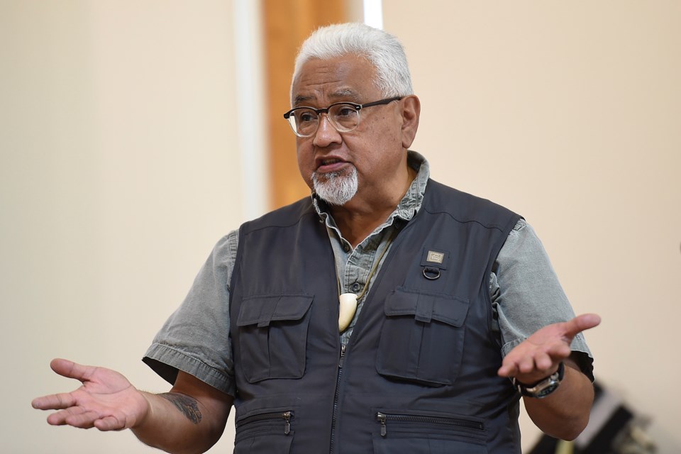 Shane Pointe speaks at the Aboriginal Education Enhancement Agreement signing at the Musqueam in June. Photo Dan Toulgoet