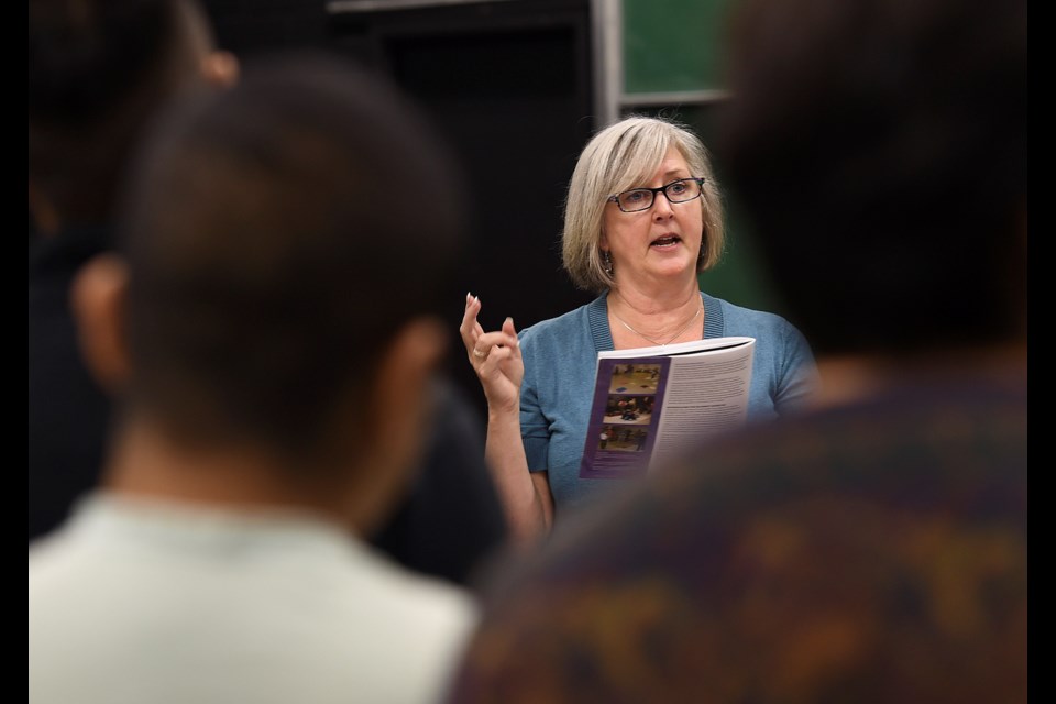 Shirley Burdon teaches English 12 First Peoples at Gladstone secondary. Photo Dan Toulgoet