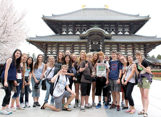 Grade 9 students from Handsworth secondary take the North Shore News to the Todai-ji temple in Nara, Japan.