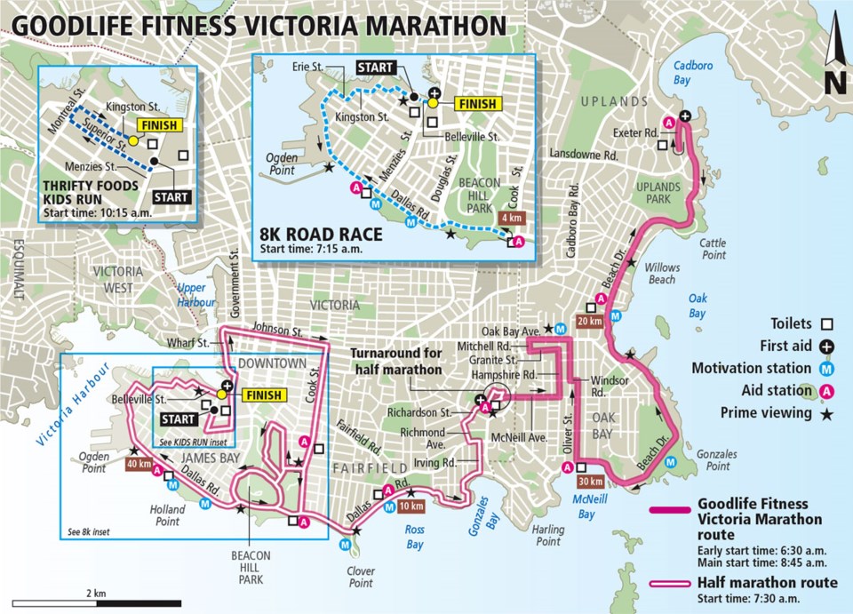 Map - Goodlife Fitness Victoria Marathon road closures 2016