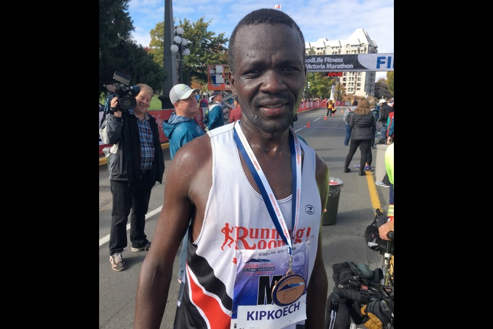 Daniel Kipkoech won the 37th GoodLife Fitness Victoria Marathon on Sunday with a time of two hours 20 minutes 33 seconds.